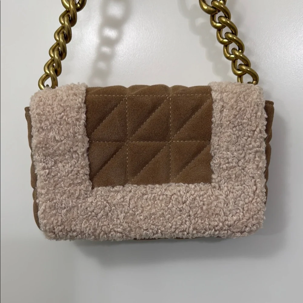 Zara Beige Quilted Leather Fleece Handbag - Picture 2 of 13